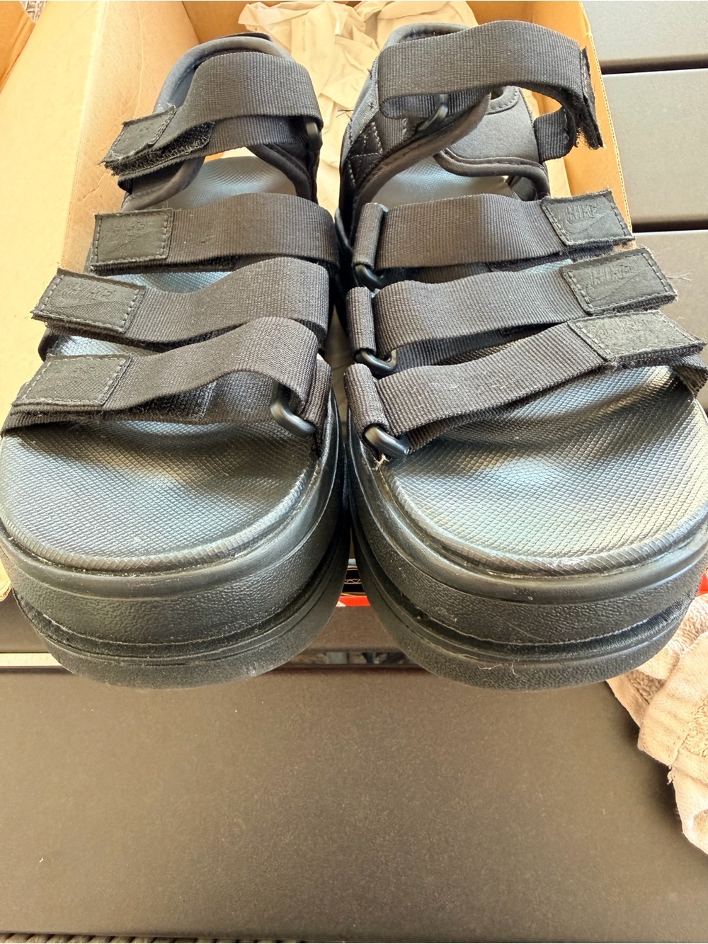 Nike Black Platform Sandals with Triple Straps - Picture 5 of 6
